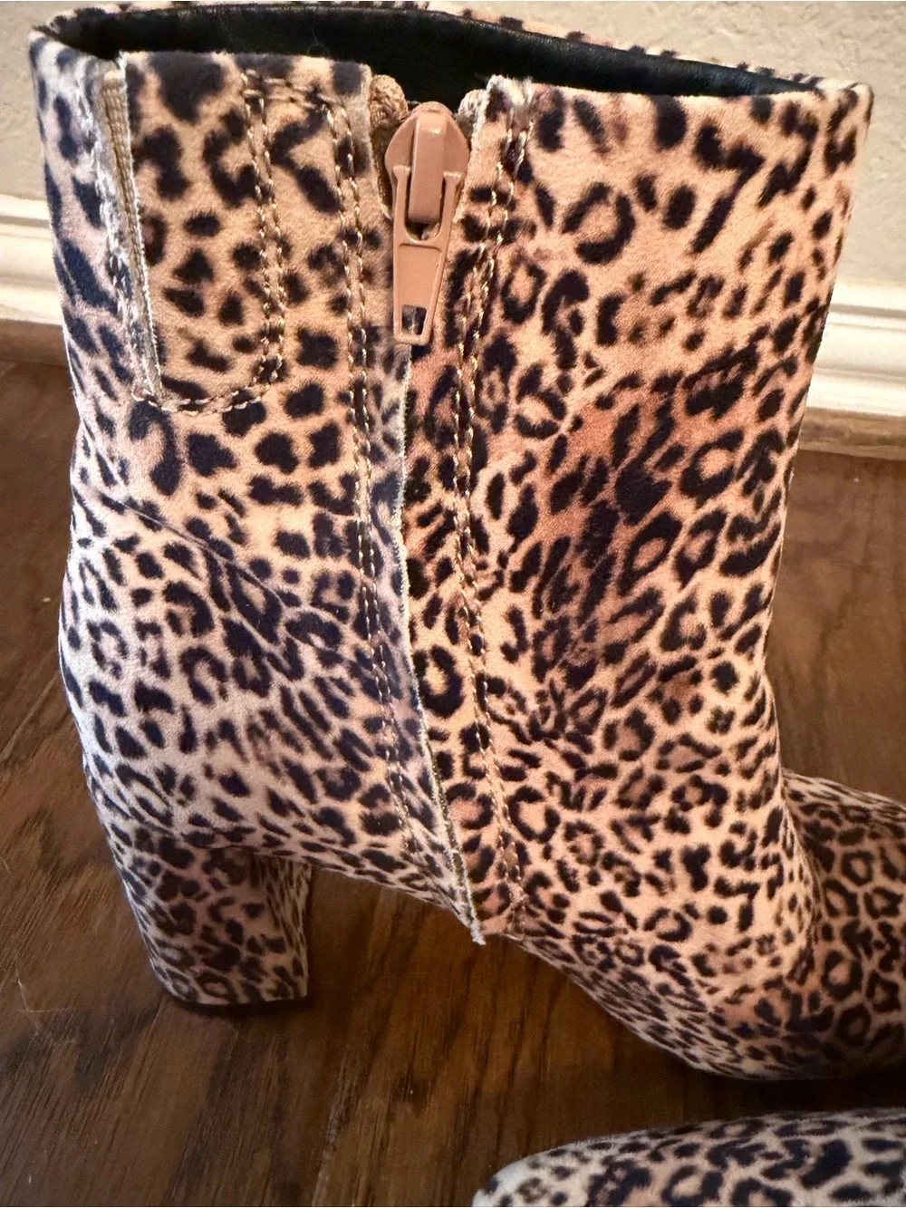 Sugar Element Leopard Print Block Heel Side Zip Ankle Boots Size 6.5